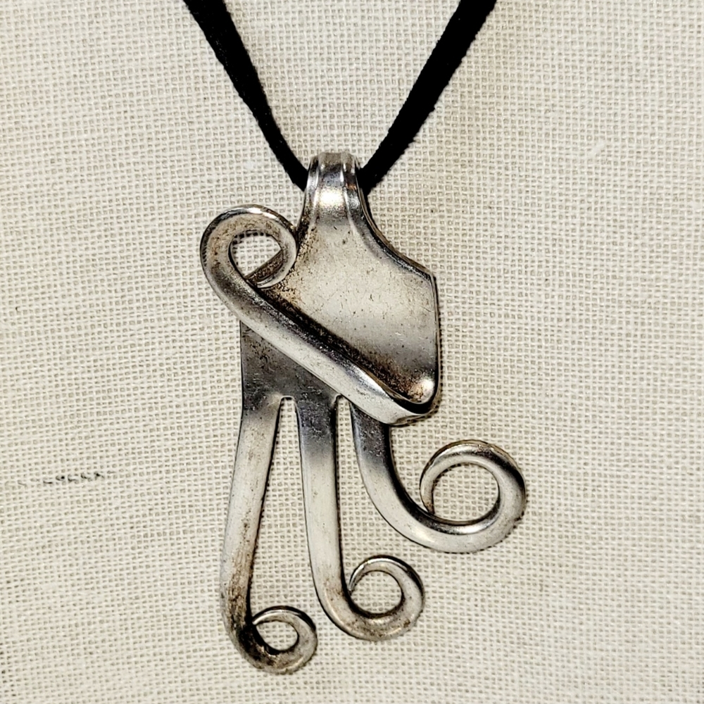 New Fork Necklace & Earrings, Fork on Leather Adjustable Strap, Handcrafted Set
